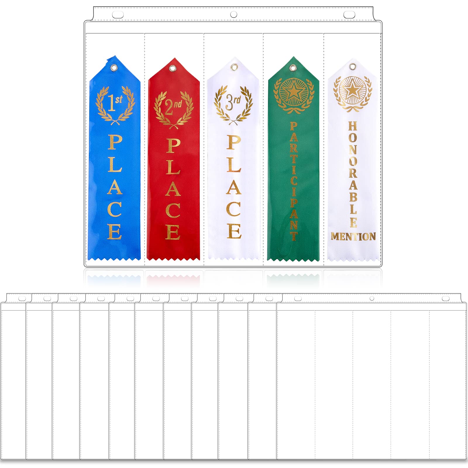 Henoyso Award Ribbon Organizer - 50-Piece Clear Plastic Binder Pages for Swimming & Gymnastics Medals, Prize Display & Scrapbooking - Perfect for 3-Ring Binders, Competition Storage & Trophy Organization