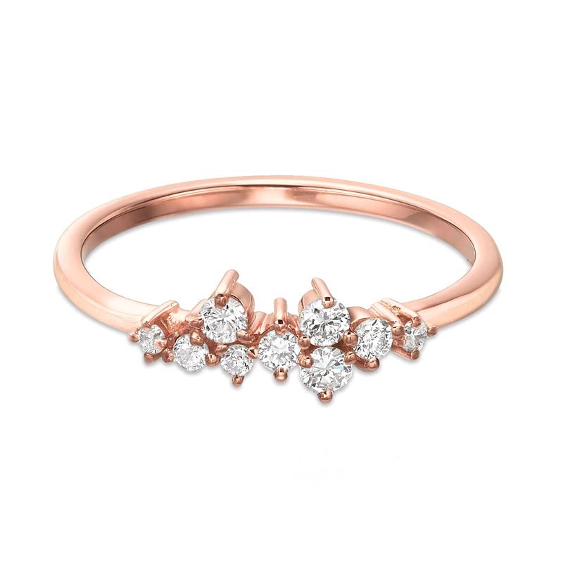 14K Rose Gold Round Cut Diamond Cluster Engagement Ring for Women - Stackable Wedding Band with White Diamonds | Perfect for Proposals, Anniversaries & Bridal Jewelry Sets