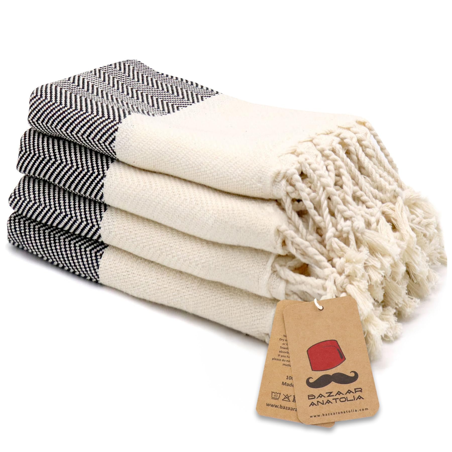 Bazaar Anatolia 100% Cotton Turkish Hand Towels Set of 4 - 39