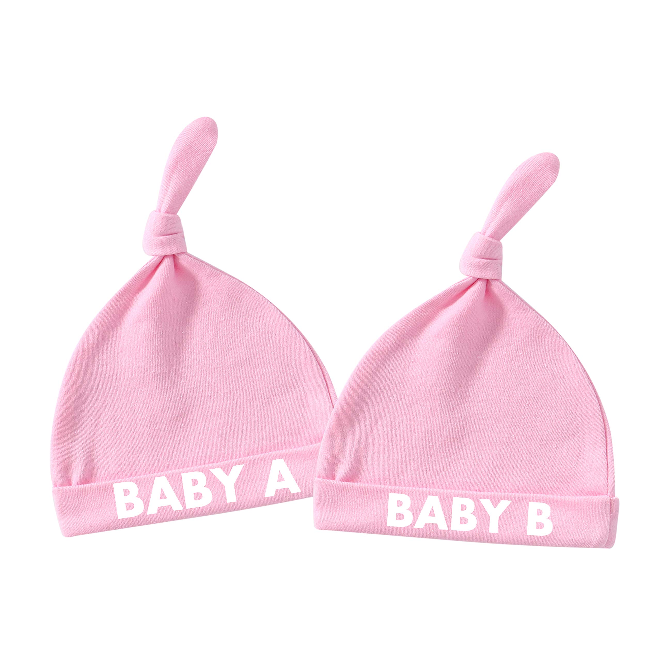 YSCULBUTOL Baby Twins Newborn Hats - Soft Cotton Sleep Caps for Baby A & Baby B, Toddler Boys & Girls (0-24 Months) - Perfect for Nursery, Photography & Outdoor Protection