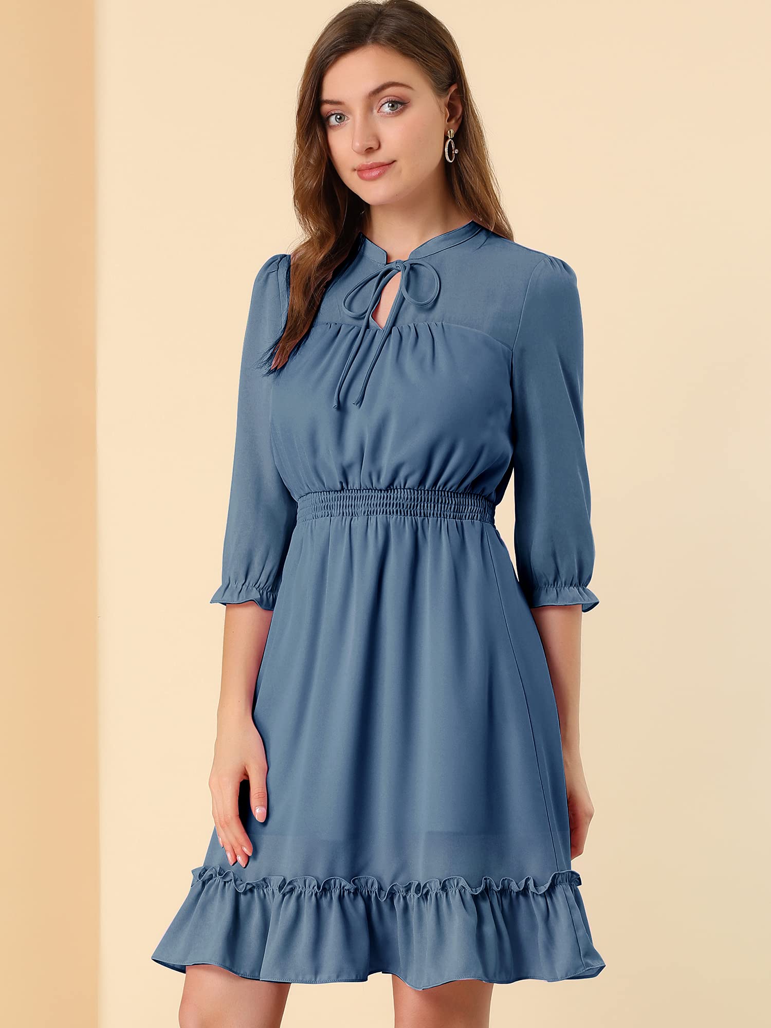 Allegra K Women's Casual 3/4 Sleeve Boho Chiffon Dress for Wedding Guest, Summer Beach Party & Outdoor Events - Flowy Midi Dress with Floral Print