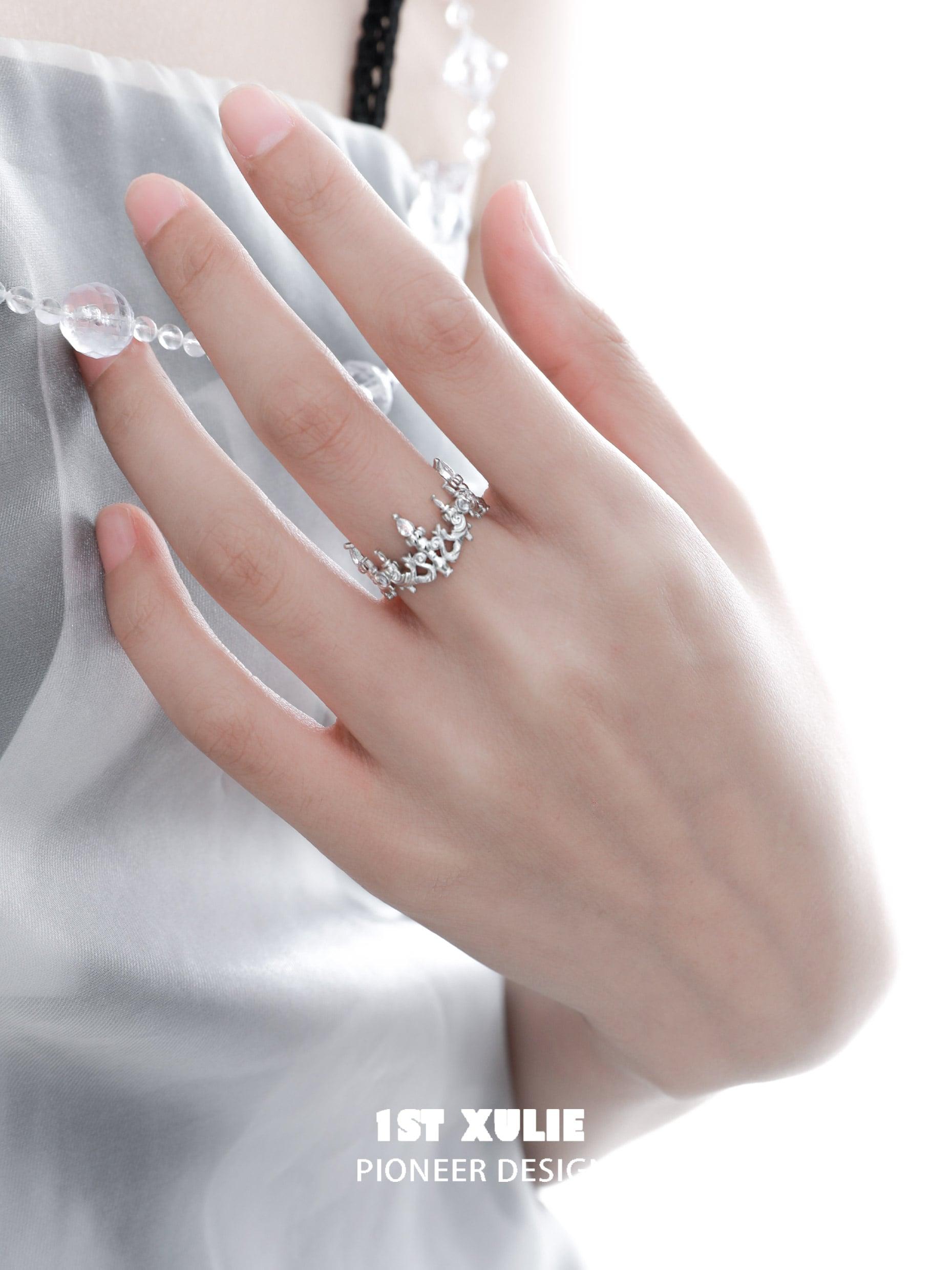 Crystal Palace S925 Sterling Silver Crystal Chandelier Rings for Women - Elegant Vintage Jewelry for Parties, Weddings & Special Occasions