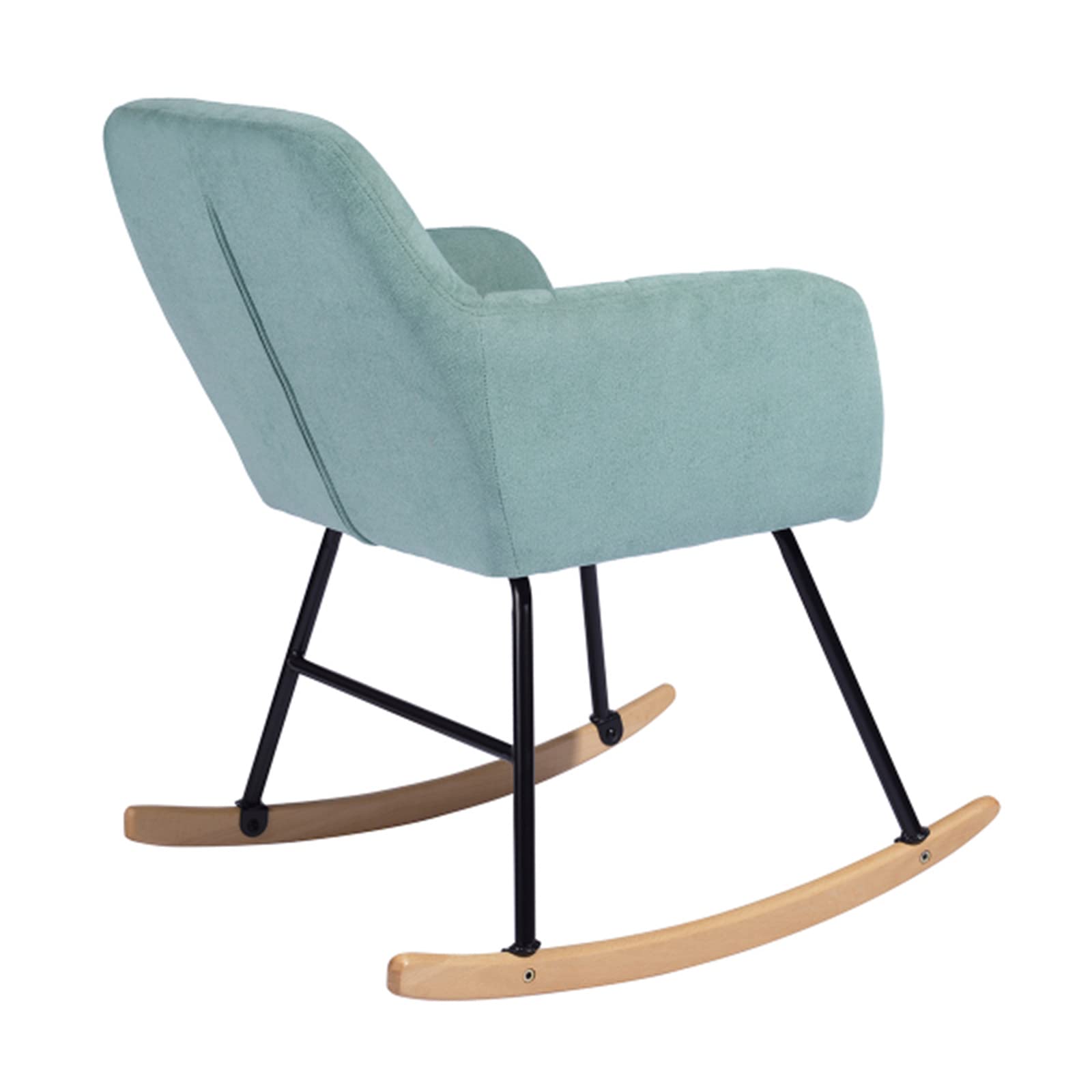Modern Rocking Chair Armchair - Small Comfortable Upholstered Nursery Rocker with Wood Base, Green Fabric Accent Chair for Relaxing & Napping - Perfect for Living Rooms, Nurseries, Small Spaces & Cozy Corners
