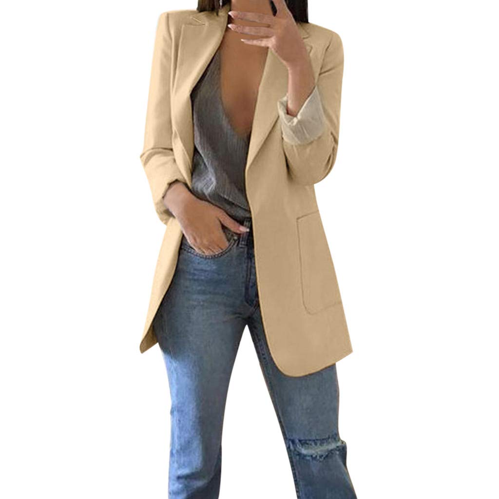 Women's Office Blazer - Lapel Collar Long Sleeve Jacket for Work & Casual Wear