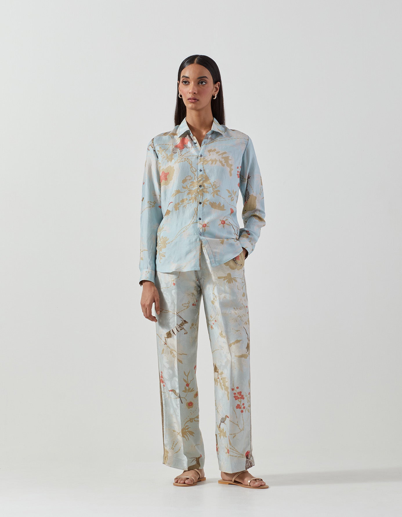 Oversized Short Sleeve Silk Shirt in Ice Blue - Perfect for Summer Outfits, Casual Wear & Beach Vacations