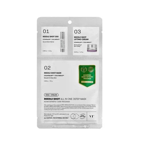 VT Reedle Shot All-in-One 3-Step Facial Mask Set (1.5g + 1.5g + 25g) - Hydrating & Brightening Treatment for Glowing Skin at Home or Spa