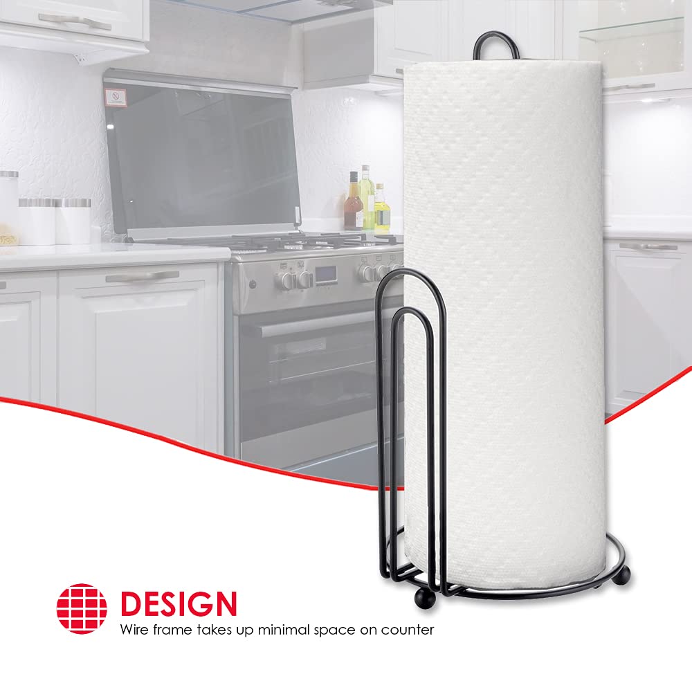 Black Wire Paper Towel Holder for Kitchen - Rustproof Stainless Steel Roll Holder with Easy Installation - Perfect for Countertop, Pantry, or RV Use