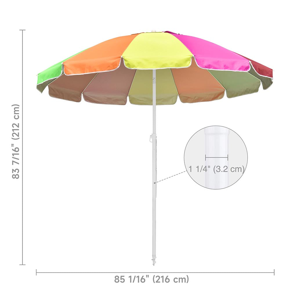 8 Ft Tilt Beach Umbrella with Anchor & 12 Ribs - UV Protection Sun Shade for Outdoor, Pool, Garden & Backyard - TheLAShop