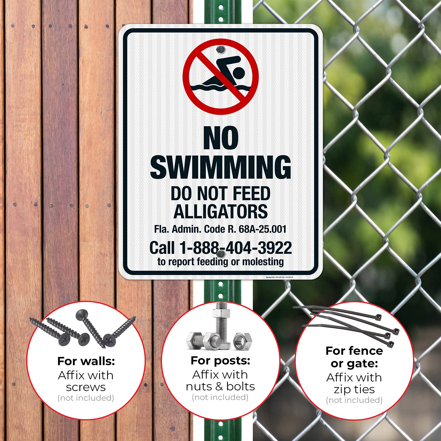 No Swimming Do Not Feed Alligators Sign - 24x30 Inches, 3M EGP Reflective .080 Aluminum, Fade Resistant - Made in USA - Perfect for Lakes, Ponds & Wildlife Areas