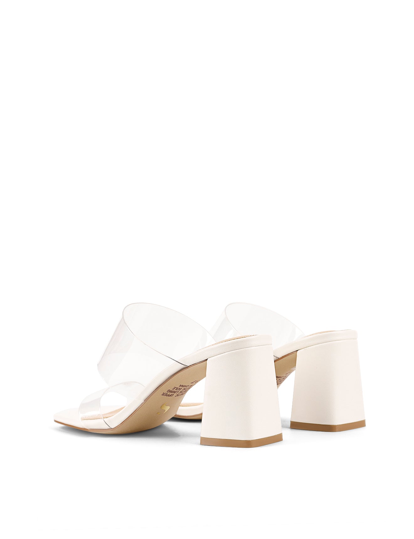 Strife Block Heel Mules for Women - Comfortable Chalk White Leather & Vinylite Slip-On Shoes | Perfect for Office, Party & Casual Outfits