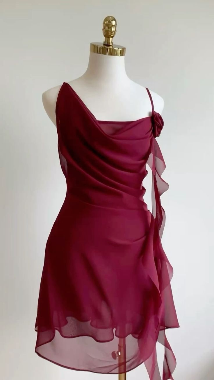 Burgundy A-Line Chiffon Short Homecoming Dress J6719 - Elegant Party Dress for Prom, Cocktail Events & Special Occasions