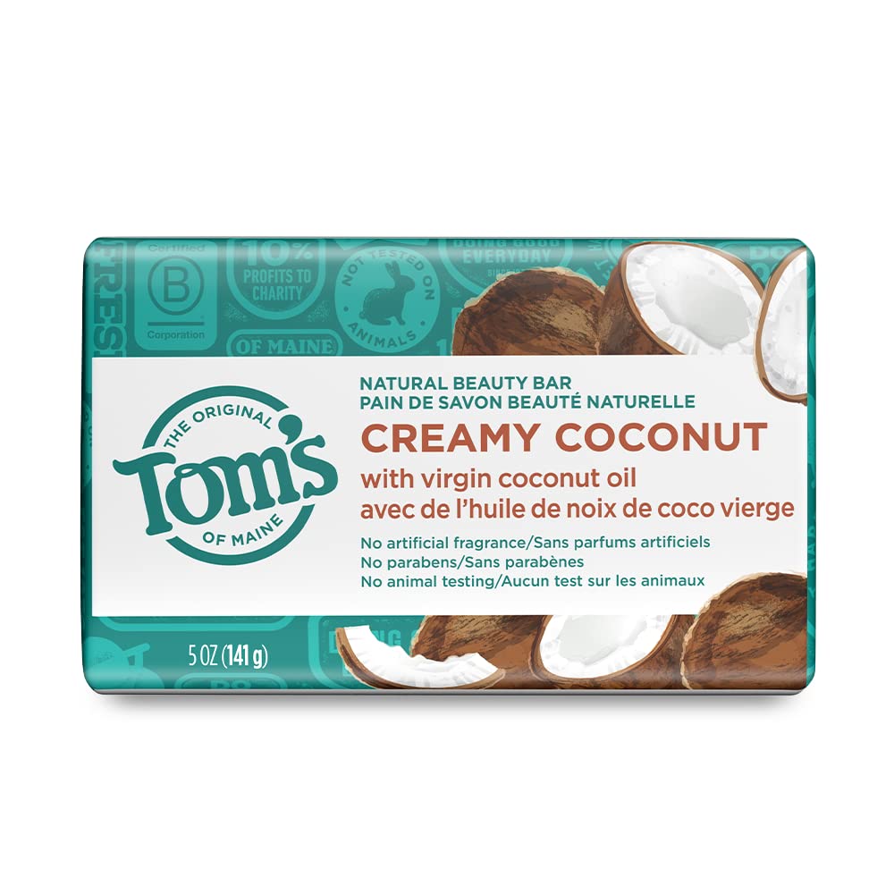 Tom's of Maine Natural Beauty Bar Soap with Virgin Coconut Oil - 5 Ounce | Organic, Vegan & Cruelty-Free | Perfect for Sensitive Skin & Eco-Friendly Bathing