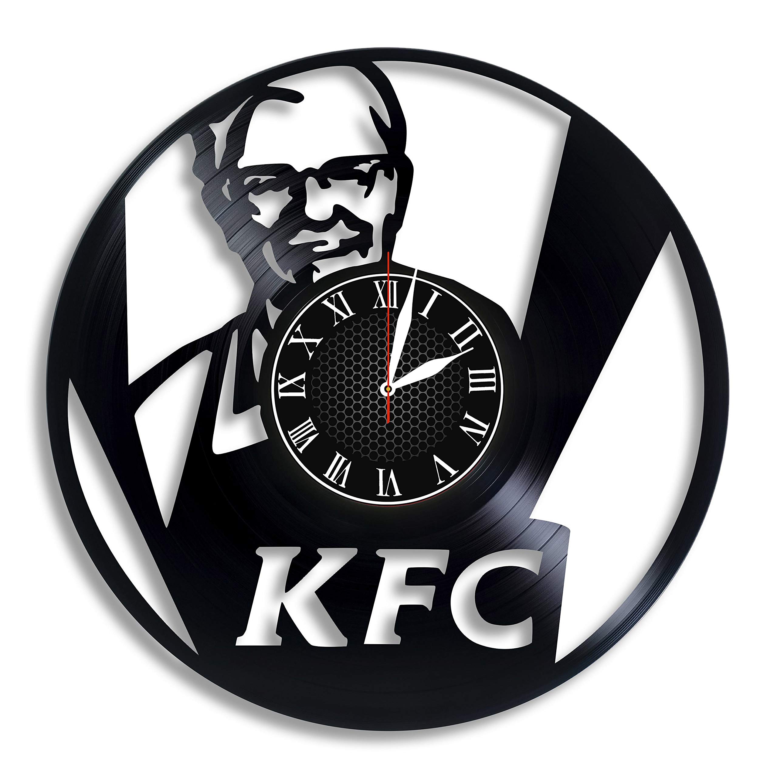 BombStudio KFC Vinyl Record Wall Clock - Handmade Retro Decor for Kitchen, Office & Bedroom - Unique Gift Idea for Music & Fast Food Lovers - Perfect for Home, Restaurant & Pop Culture Themed Spaces