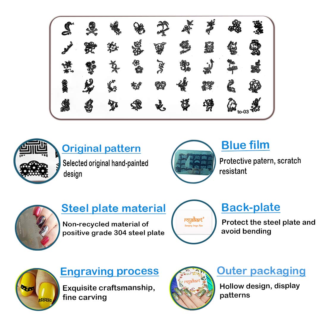 RoyalKart Mega Nail Art Kit - 3D Stamping Plates, Double-Sided Stamper, Metal Scraper, 12 Glitter Powders & Multicolor Cleaning Tissues | Professional Manicure & Nail Design Tools for Salon & Home Use