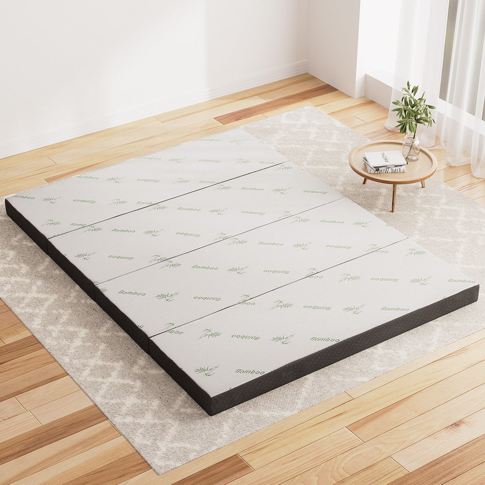 Foldable Queen Size Mattress - 3 Inch Bamboo Cover Memory Foam Mattress for Guest Bed, Camping & Travel | Portable & Space Saving