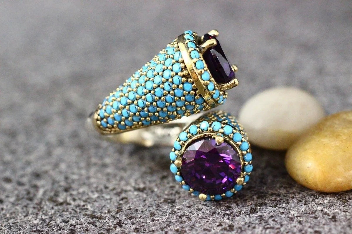 Gem Turquoise Ring for Women - Handmade Sterling Silver Boho Jewelry - Perfect for Gifts, Weddings & Everyday Wear