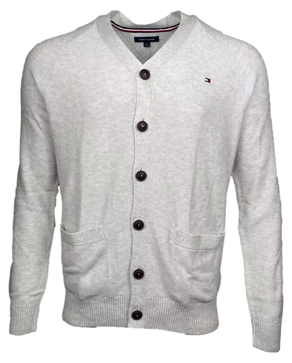 Tommy Hilfiger Men's Button-Down Knit Cardigan Sweater - Large, Gray - Casual & Office Wear for Fall & Winter