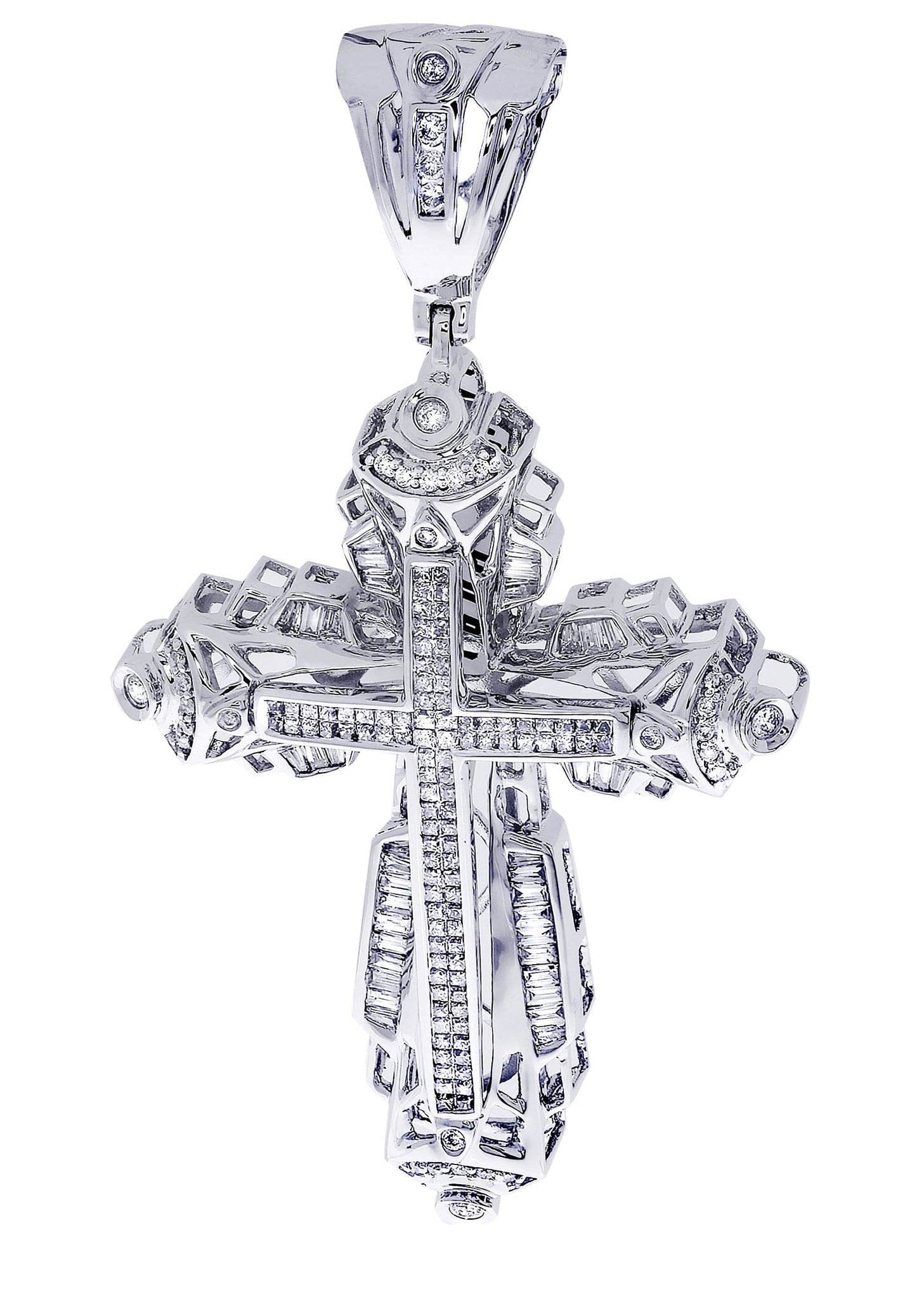 2.1 Carat Diamond Cross Pendant Necklace - 16.75 Grams Solid Gold/Silver - Perfect for Baptism, First Communion & Religious Gifts