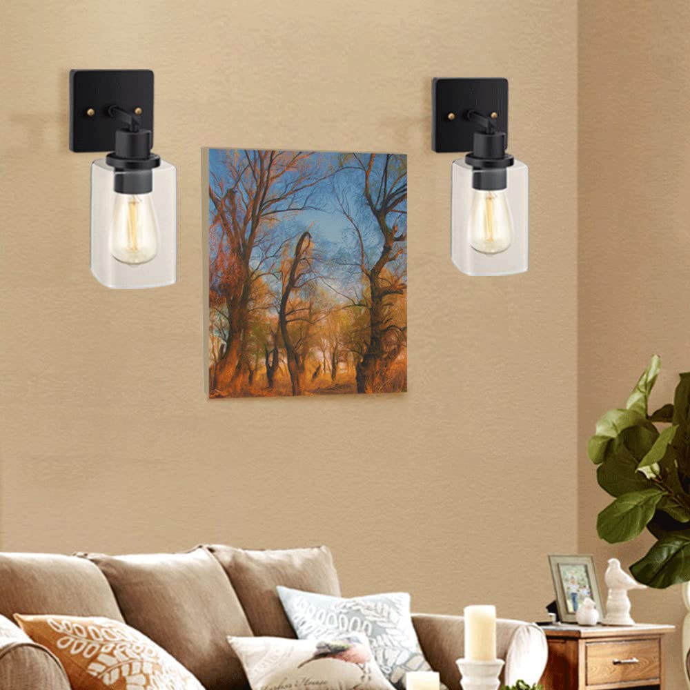 Industrial Wall Light - Black Metal Rectangular Glass Wall Lamp with E27 Outlet for Dining Room, Living Room TV Wall, Bedroom Bedside | Modern Decorative Lighting for Home & Office Interior Design