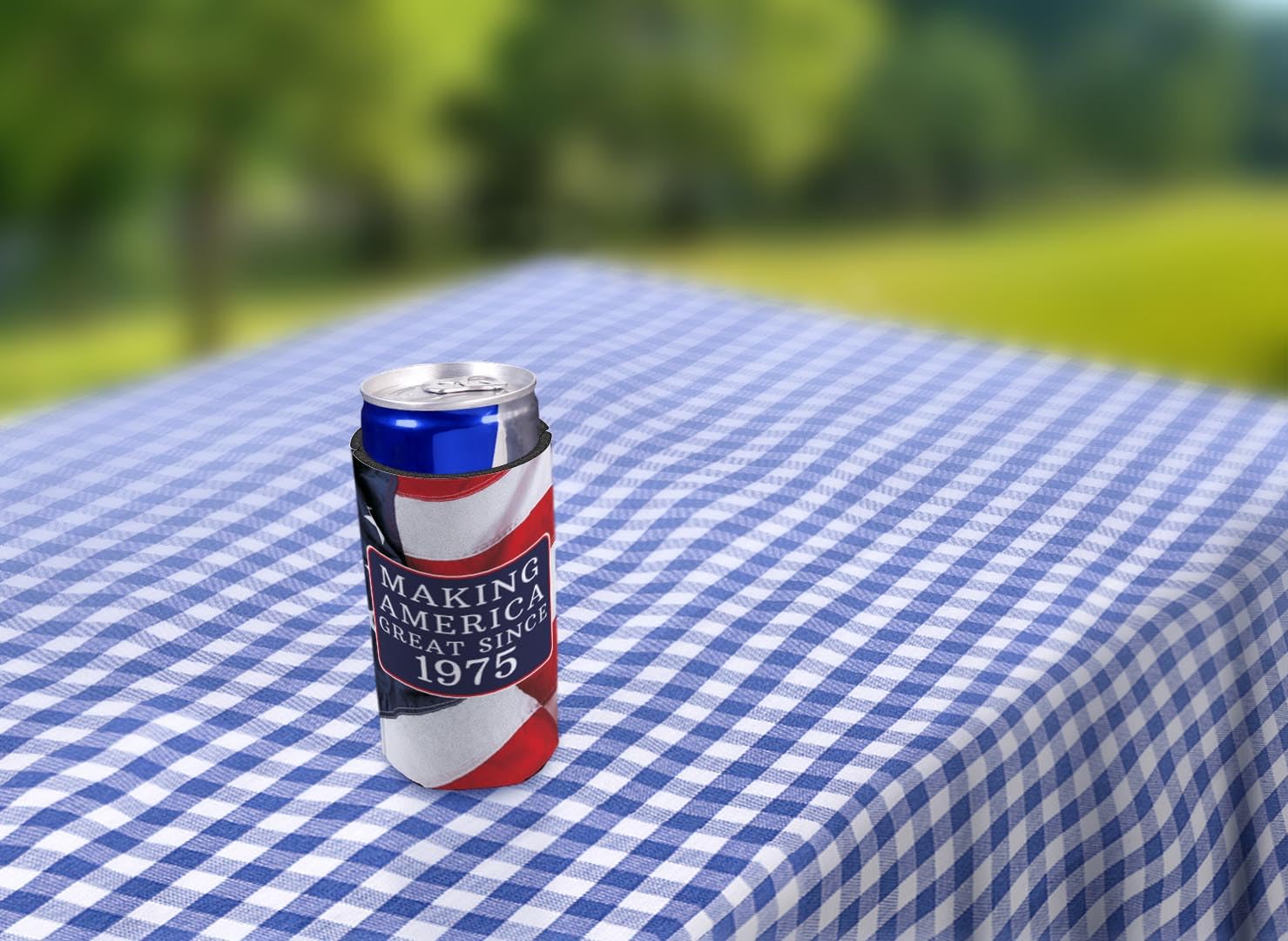 48-Pack Ultra Slim Seltzer Can Coolers with US Flag Design - Perfect for 50th Birthday Party Favors & Patriotic Celebrations (Born in 1975 Theme) - Keep Drinks Cold at BBQs, Pool Parties & 4th of July Events