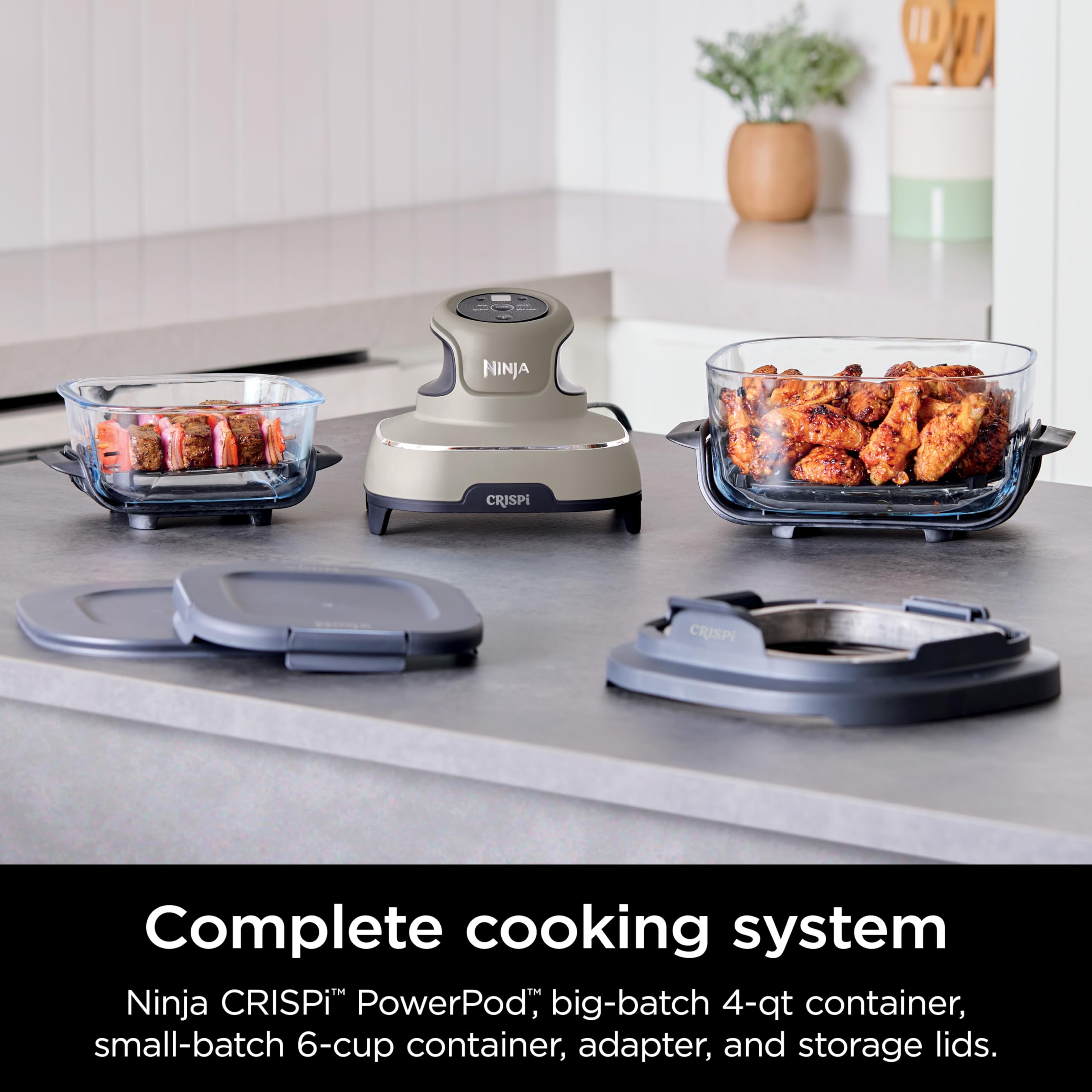 Ninja Crispi Air Fryer - 4QT & 6 Cup Glass Containers with Lids | Microwave, Freezer & Dishwasher Safe | Non-Toxic Portable Cooking System for Air Frying, Baking & Meal Prep | Perfect for Small Kitchens, Dorms & RV Cooking