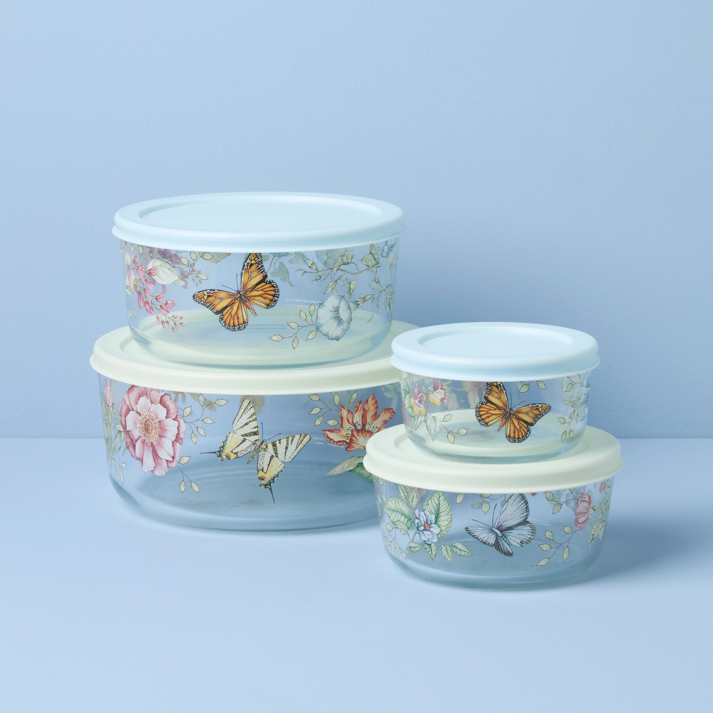 Butterfly Meadow Glass Food Storage Containers Set of 4 - Airtight Kitchen Organizers for Meal Prep, Leftovers & Pantry Storage