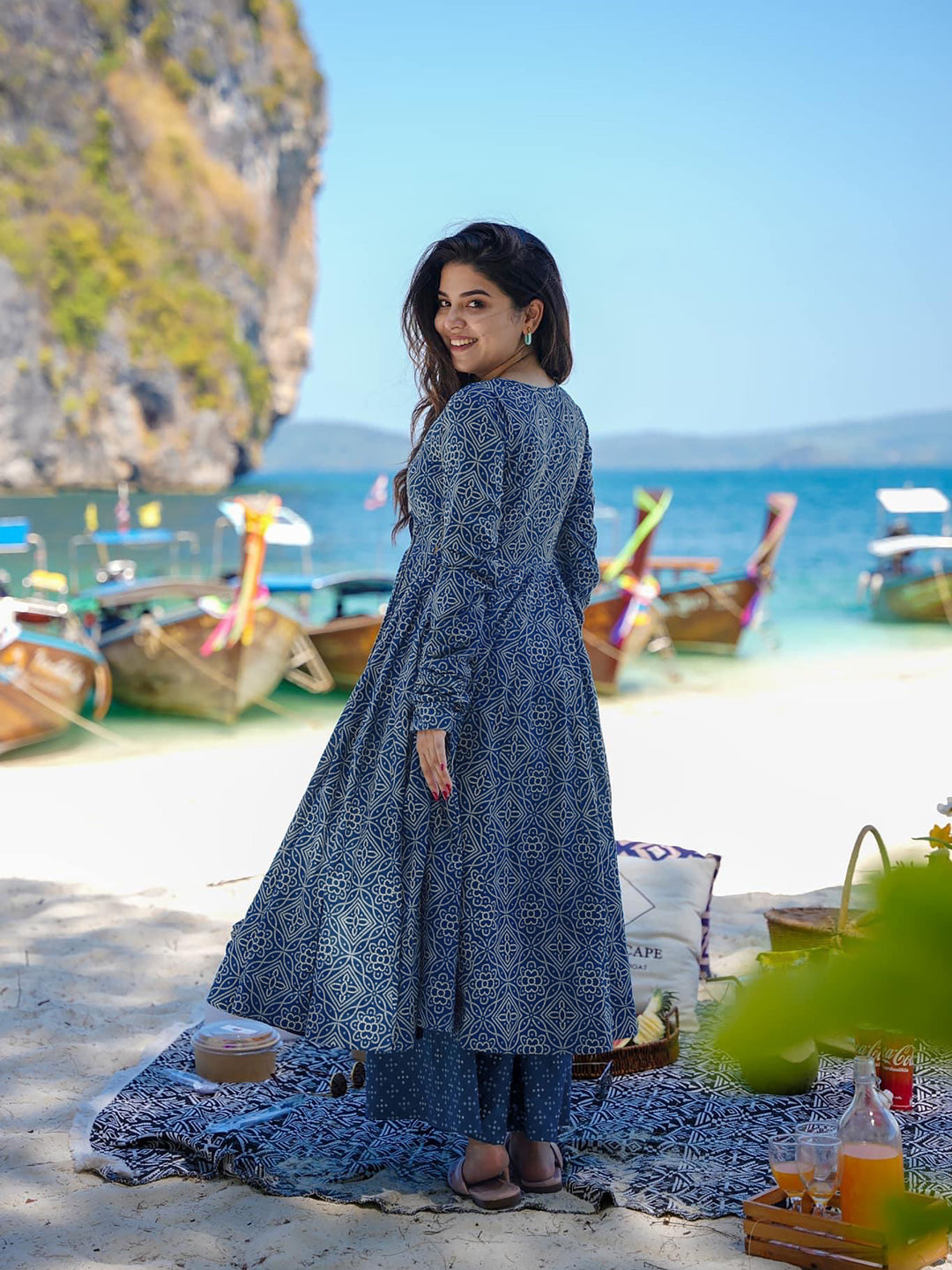 Elegant Blue Digital Printed Anarkali Dress for Women - Perfect for Weddings, Parties & Festive Occasions