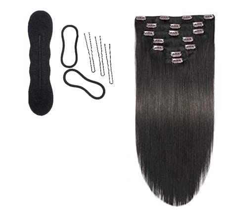 7-Piece Synthetic Hair Clip Extensions & Twist Bun Maker Set for Women & Girls - Easy Hair Styling for Parties, Weddings & Everyday Use