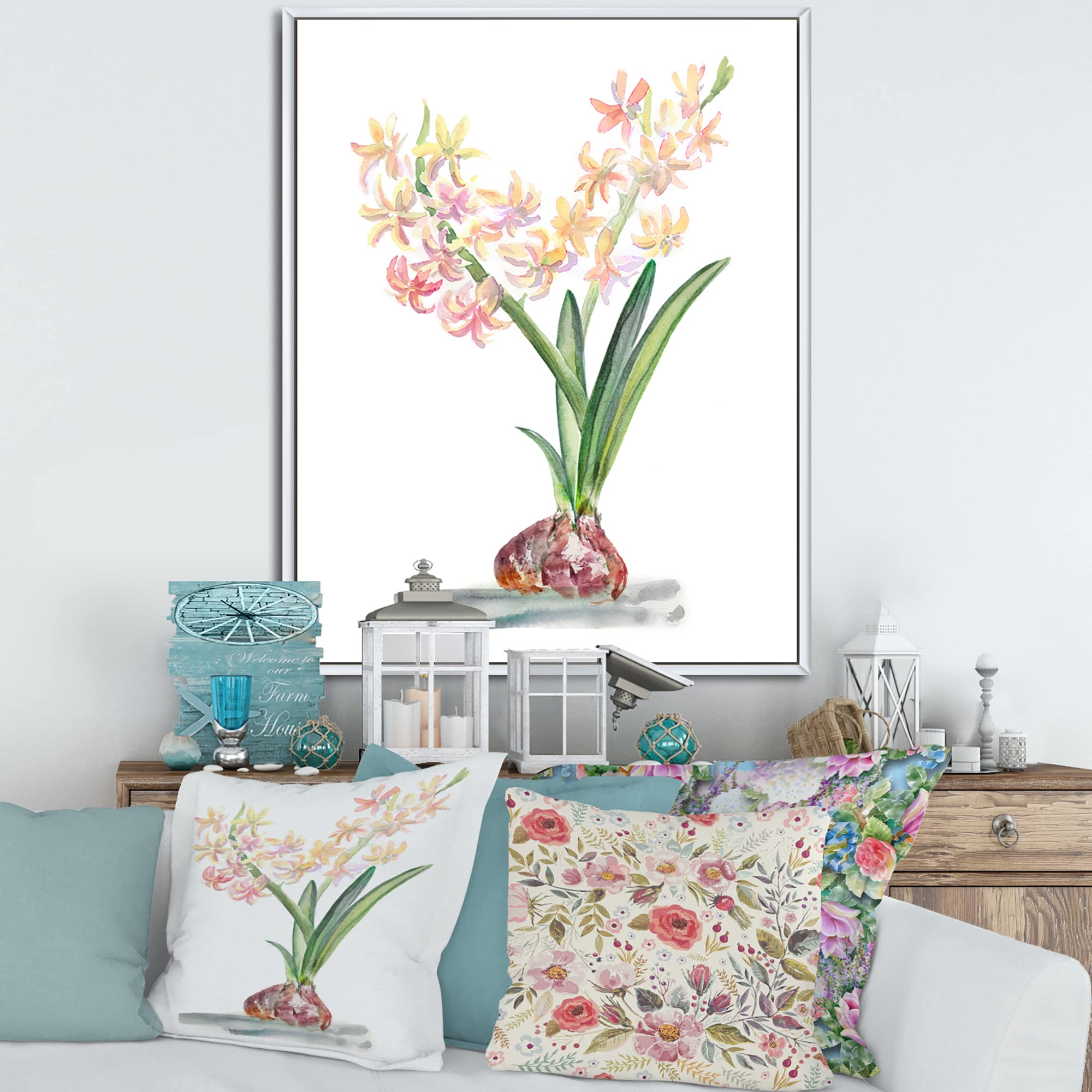 Blossoming Hyacinth Spring Floral Canvas Wall Art Print - Traditional Framed Home Decor for Living Room, Bedroom & Office