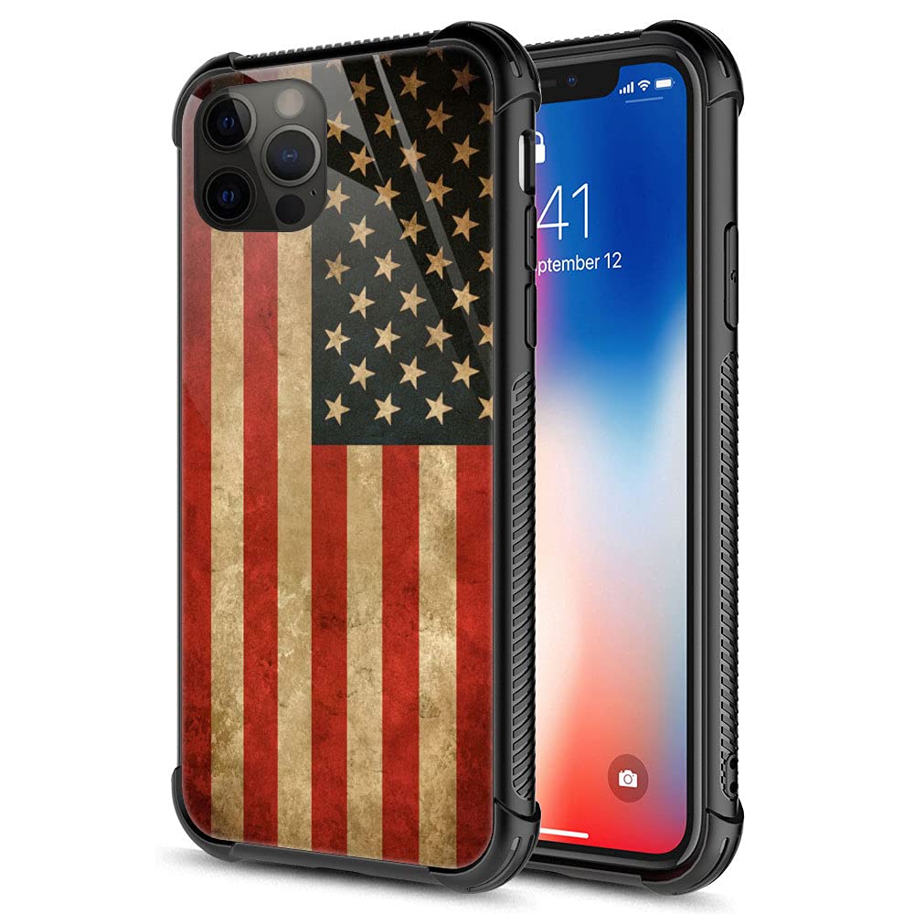 **Vintage Grunge American Flag iPhone 13 Pro Max Case – Shockproof Silicone TPU & Tempered Glass Back Protective Cover | Durable & Stylish for Daily Use, Travel, and Outdoor Activities**