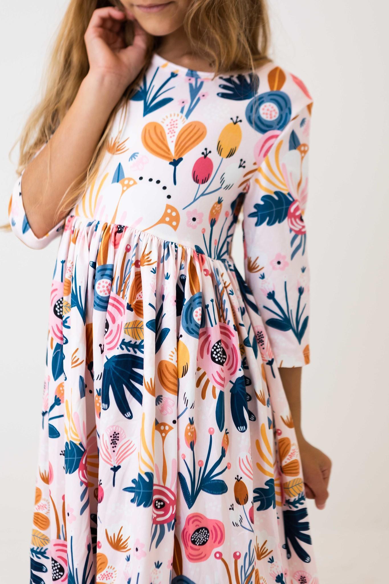 Blush Peony 3/4 Sleeve Pocket Twirl Dress for Women - Flowy Summer Midi Dress with Pockets for Wedding, Party & Special Occasions