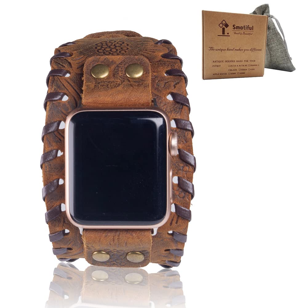 Sleek Adjustable Genuine Leather Apple Watch Band for Women - Compatible with Series 1/2/3 (38mm) & 4/5/6/SE (40mm) - Stylish Dark Pattern Design - Perfect for Workouts, Office Wear & Everyday Fashion Accessory