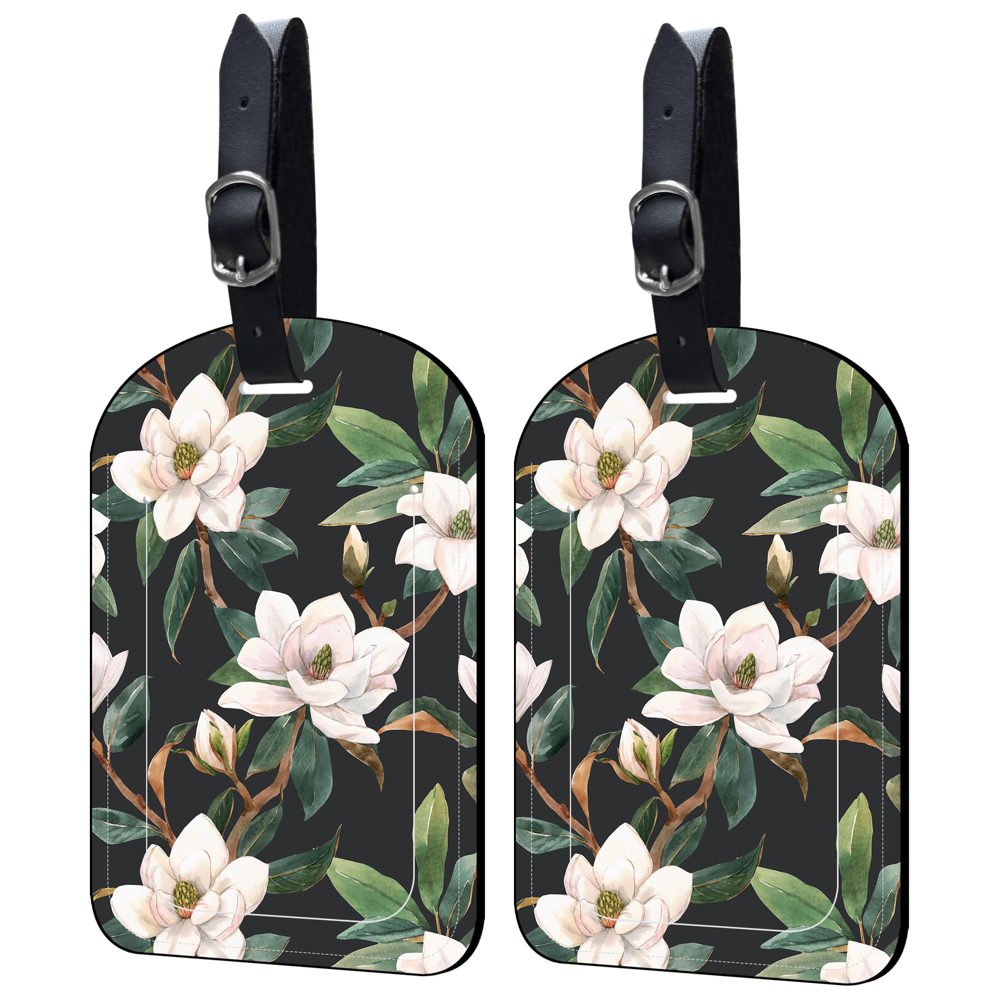 2 Pack Vintage Floral PU Leather Luggage Tags with Secure Strap & Privacy Cover - Durable Suitcase ID Labels for Travel Bags, Handbags & Business Luggage | Perfect for Airports, Hotels & Cruise Travel Identification