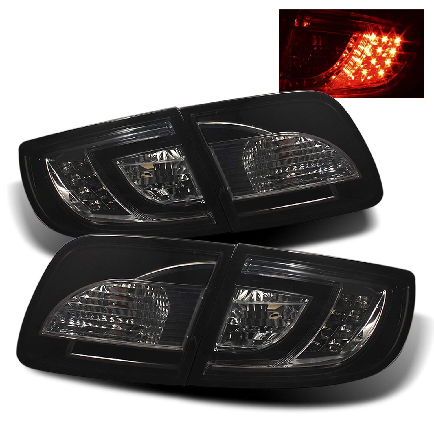 AKKON LED Tail Lights Assembly for 2004-2008 Mazda 3 Sedan - Smoked Lens with Chrome Housing (4-Door, Non-Hatchback) - Complete Pair Set | Enhanced Night Visibility & Stylish Upgrade for Your Mazda 3