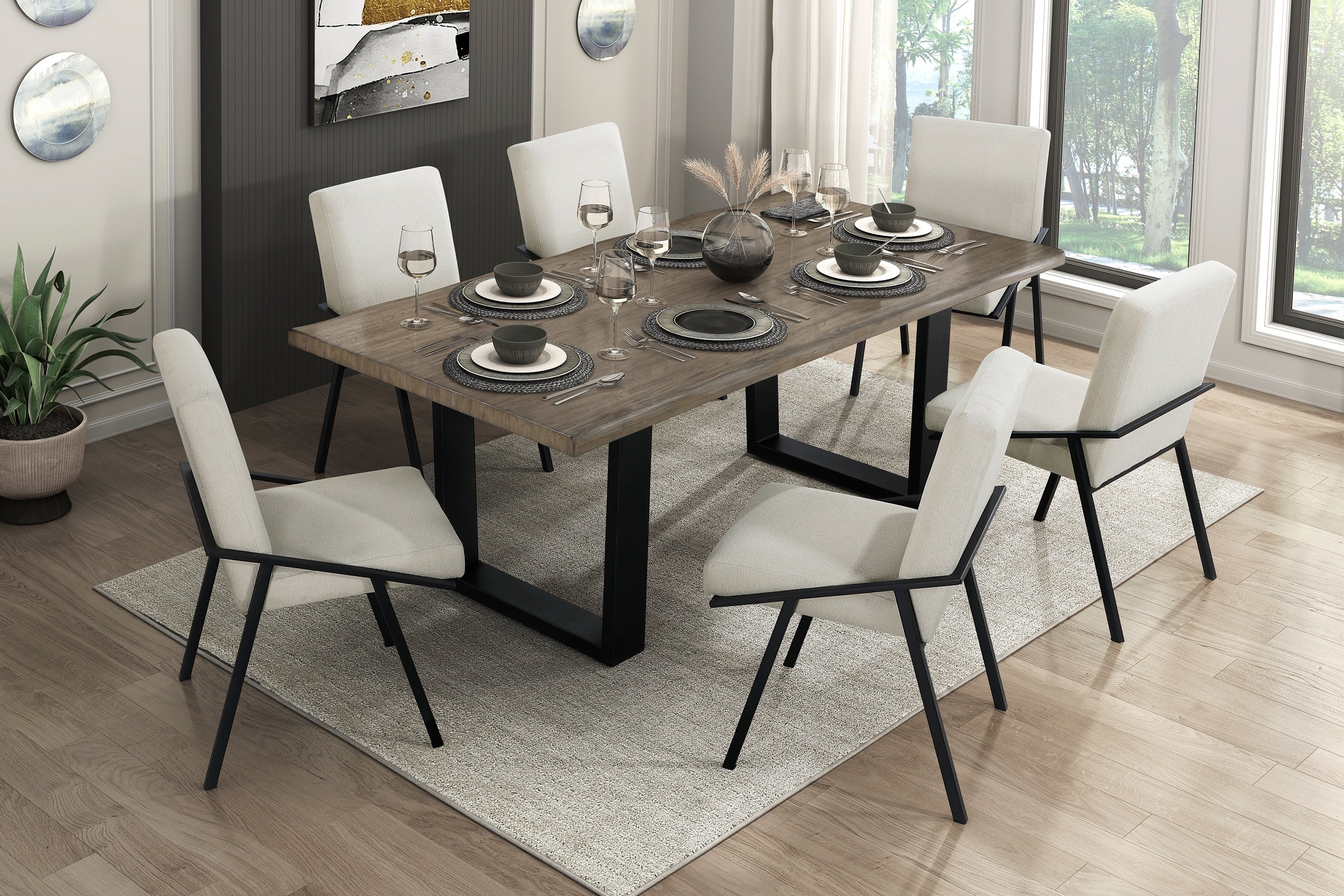 Modern Black Metal Base Cream Fabric Upholstered Dining Chairs Set of 2 - Contemporary Side Chairs for Kitchen, Dining Room & Office Seating