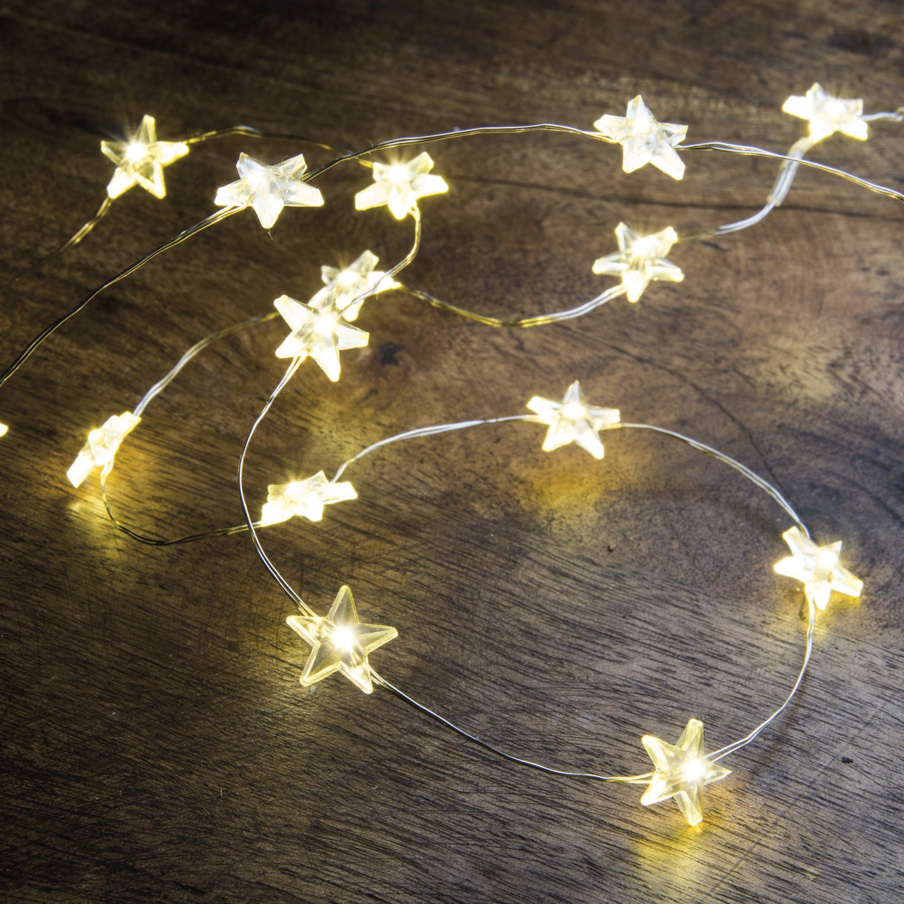 Primitives by Kathy 29292 Battery Operated Wire String Lights with Timer - 46 Inch LED Star Lights for Bedroom, Party, Wedding & Home Decor - Warm White Fairy Lights for Indoor and Outdoor Use