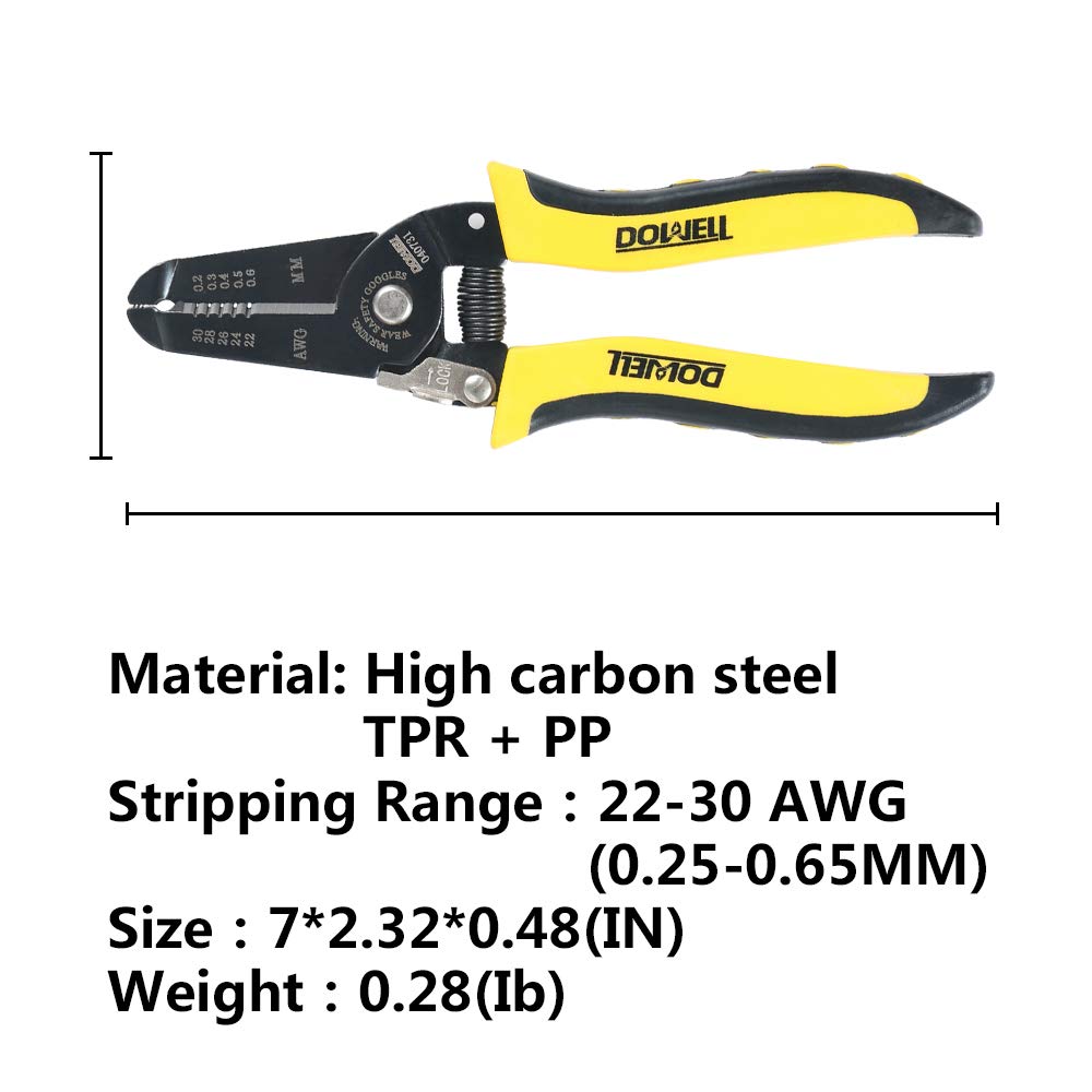 Professional DOWELL 22-30 AWG Wire Stripper Tool - Multi-Function Wire Cutter & Stripping Tool with Ergonomic Handle for Electrical Work, DIY Projects, and Home Repairs