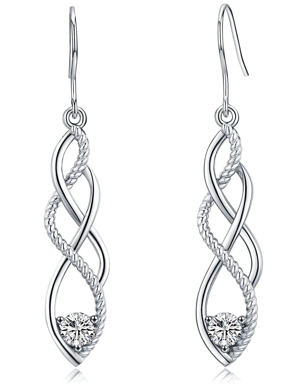 Sterling Silver Celtic Knot Drop Earrings for Women - Cubic Zirconia Dangle Earrings - Elegant Jewelry Gift for Birthday, Wedding & Special Occasions - Comes with Premium Gift Box - Perfect for Date Night, Parties & Formal Events