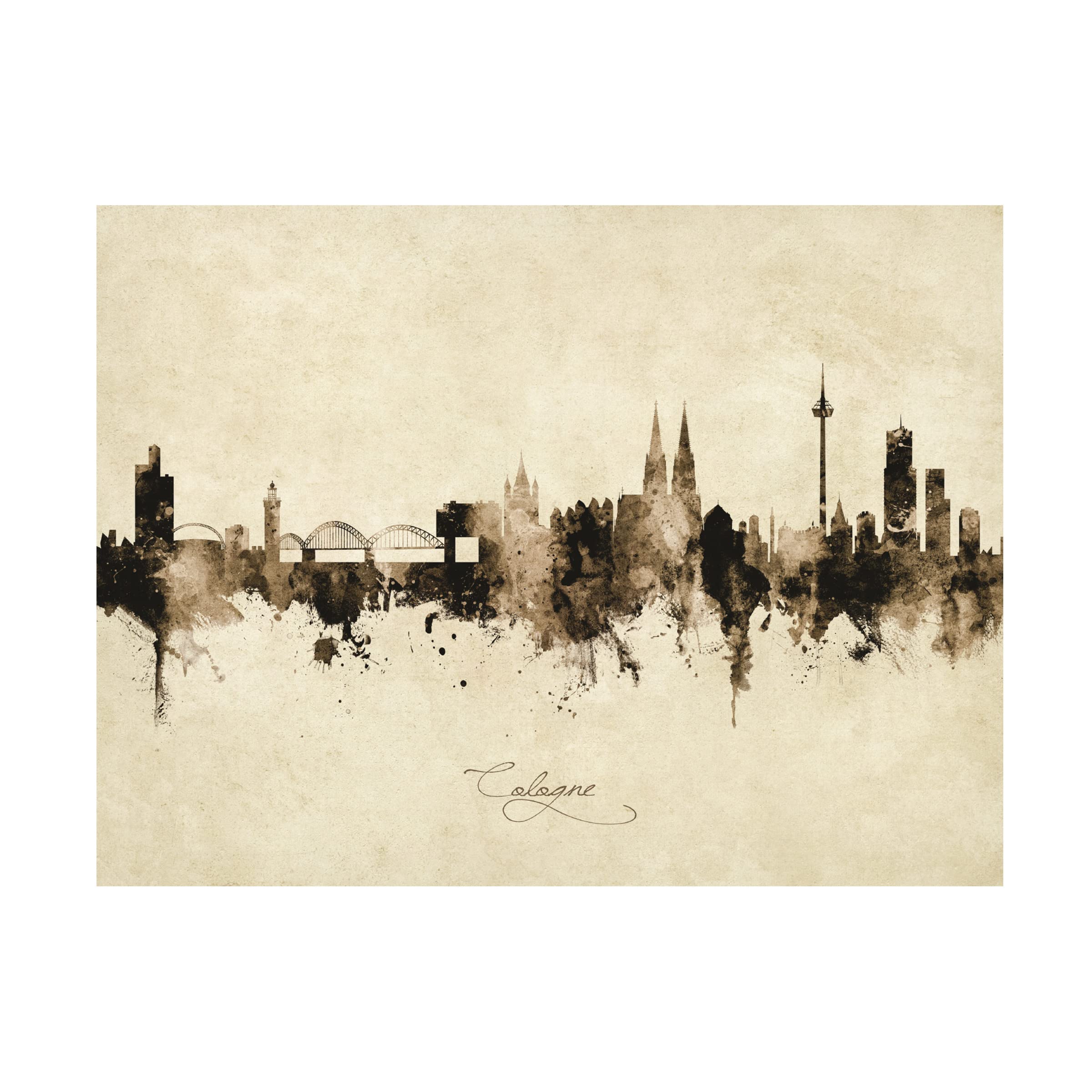 Michael Tompsett 'Cologne Germany Skyline Vintage' Canvas Wall Art Print - Modern Home & Office Decor, Perfect for Living Room, Bedroom or Gift