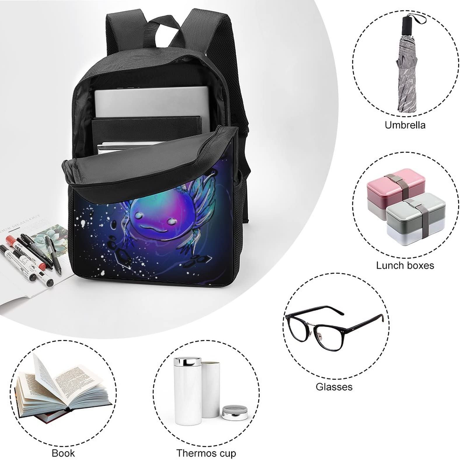 Waterproof Axolotl Backpack for Boys & Girls - 17 Inch Laptop School Bookbag - Perfect for School, Travel & Outdoor Adventures