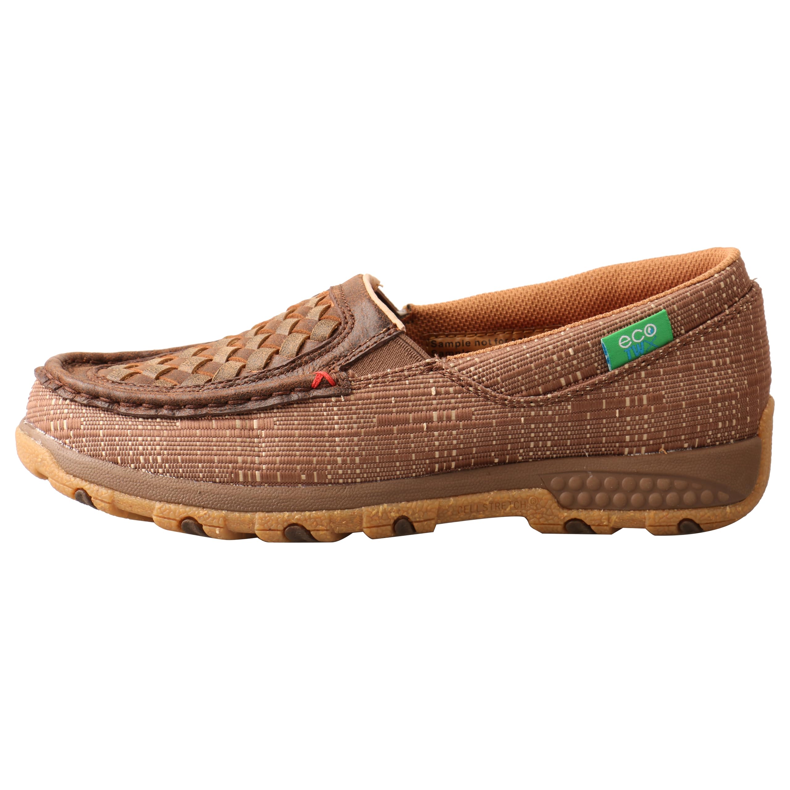 Twisted X Women's Slip-On Driving Moc Shoes - Comfortable Moc Toe with CellStretch Technology - Woven Brown & Coffee Leather - Size 8.5 M - Perfect for Casual Wear, Driving & Everyday Comfort