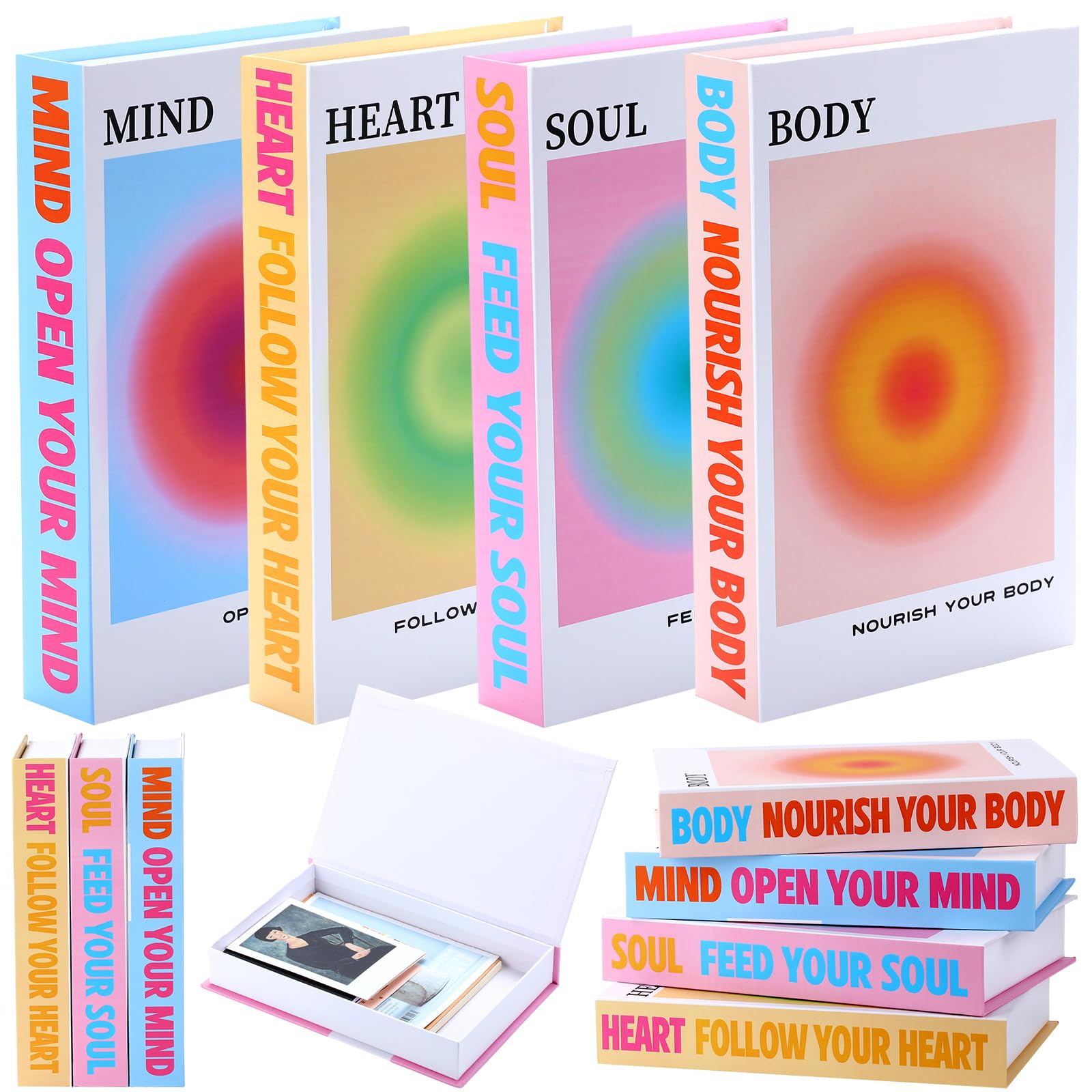 Pasimy Set of 4 Faux Book Decor with Magnetic Covers - Hardcover Decorative Books for Home Shelf, Coffee Table & Office Desk - Aesthetic Room Decor for Living Room, Bedroom & Study (Gradient Aura Design)