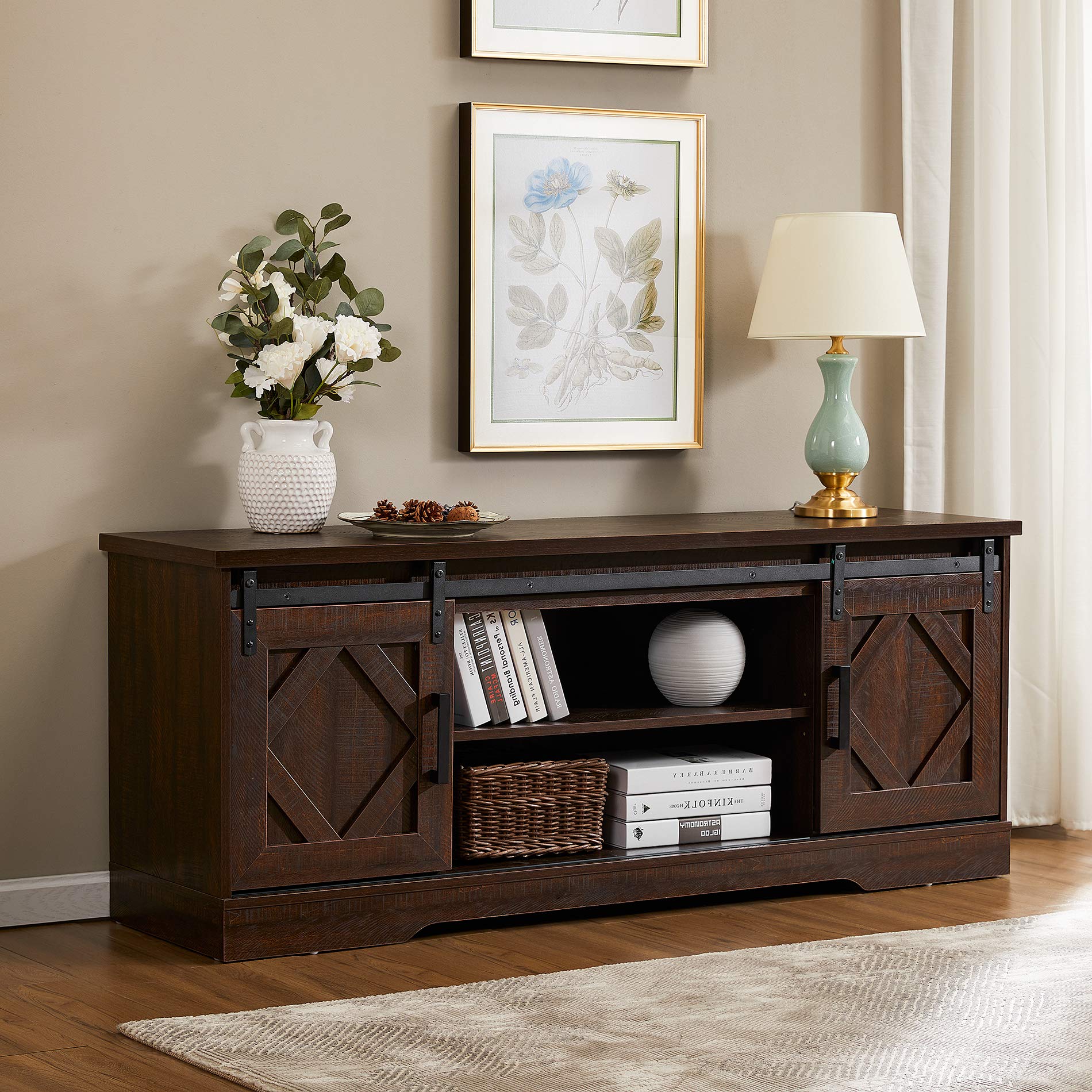 WAMPAT 65 Inch LED TV Stand with Storage - Rustic Brown Farmhouse TV Console for Living Room, Bedroom & Home Theater Entertainment Center