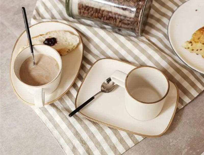 Premium Stoneware Cup and Saucer Set - Elegant Coffee & Tea Set for Home, Cafe, or Restaurant Use - Durable Ceramic Contour Design - Perfect for Espresso, Cappuccino, and Afternoon Tea