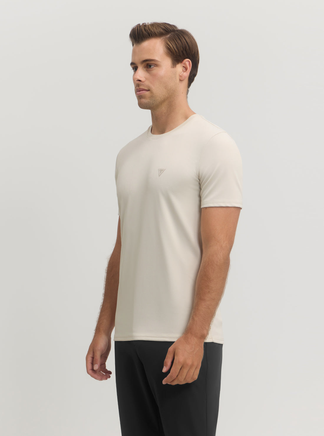 Light Beige Tech Stretch T-Shirt for Men - Breathable Moisture-Wicking Performance Tee - Gym Workout Running Hiking Outdoor Activities