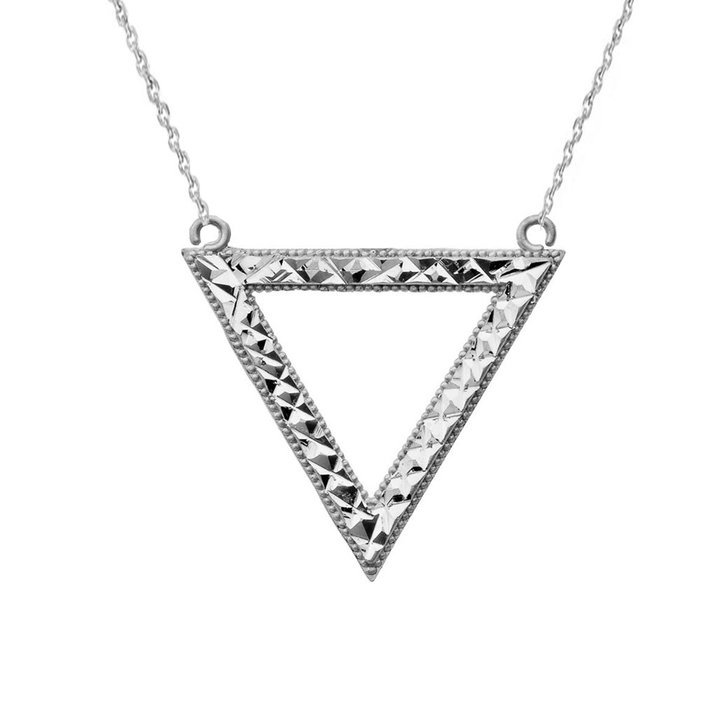 14K White Gold Triangle Cut-Out Charm Necklace with Chain - Perfect for Valentine's Gifts, Anniversary Jewelry & Everyday Elegant Wear