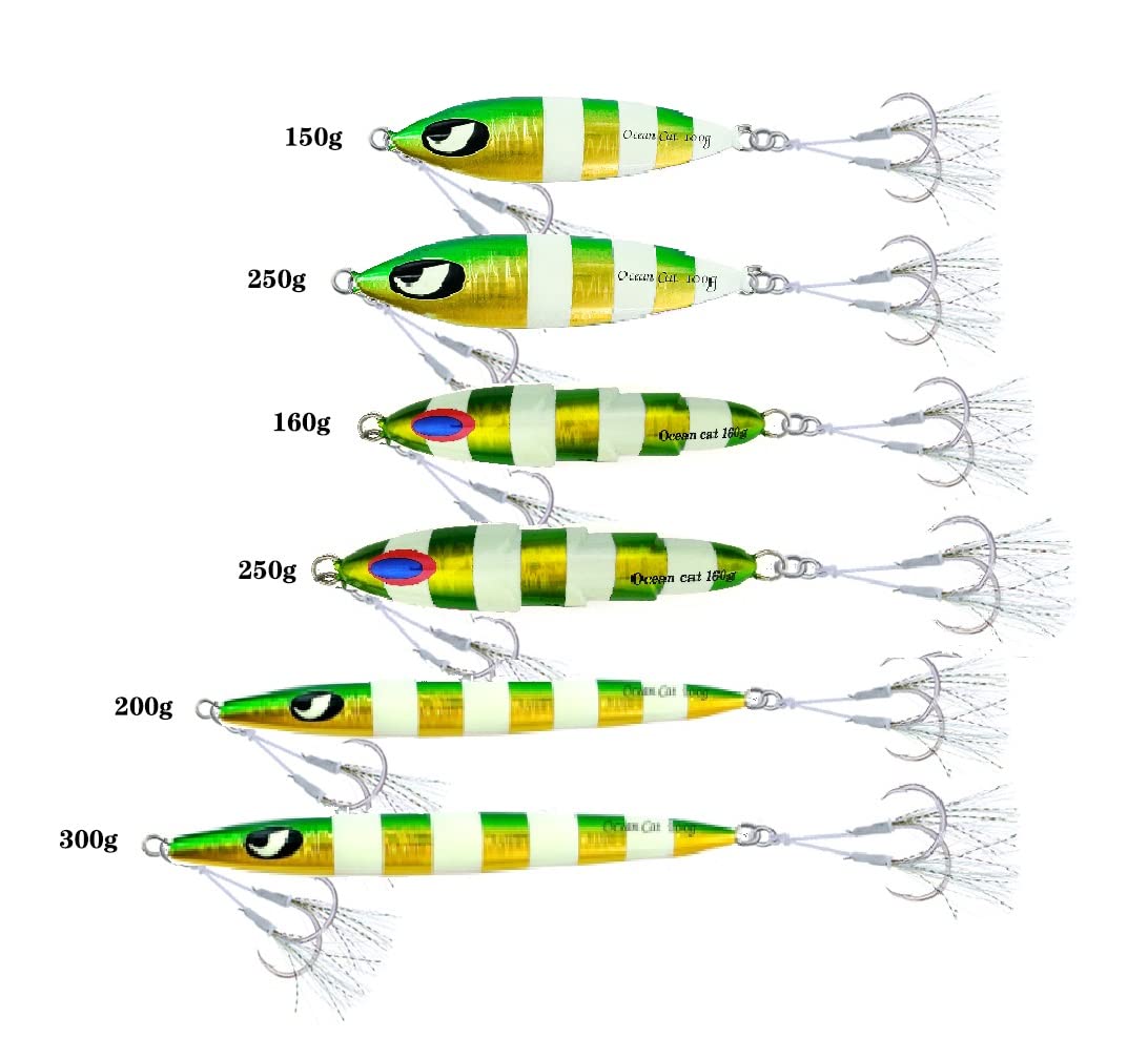 OCEAN CAT Jig 6-Piece Combo - Slow Pitch Jigs, Vertical Jigs & Flat Fall Lures for Saltwater Fishing | Perfect for Deep Sea, Offshore & Bottom Fishing Adventures