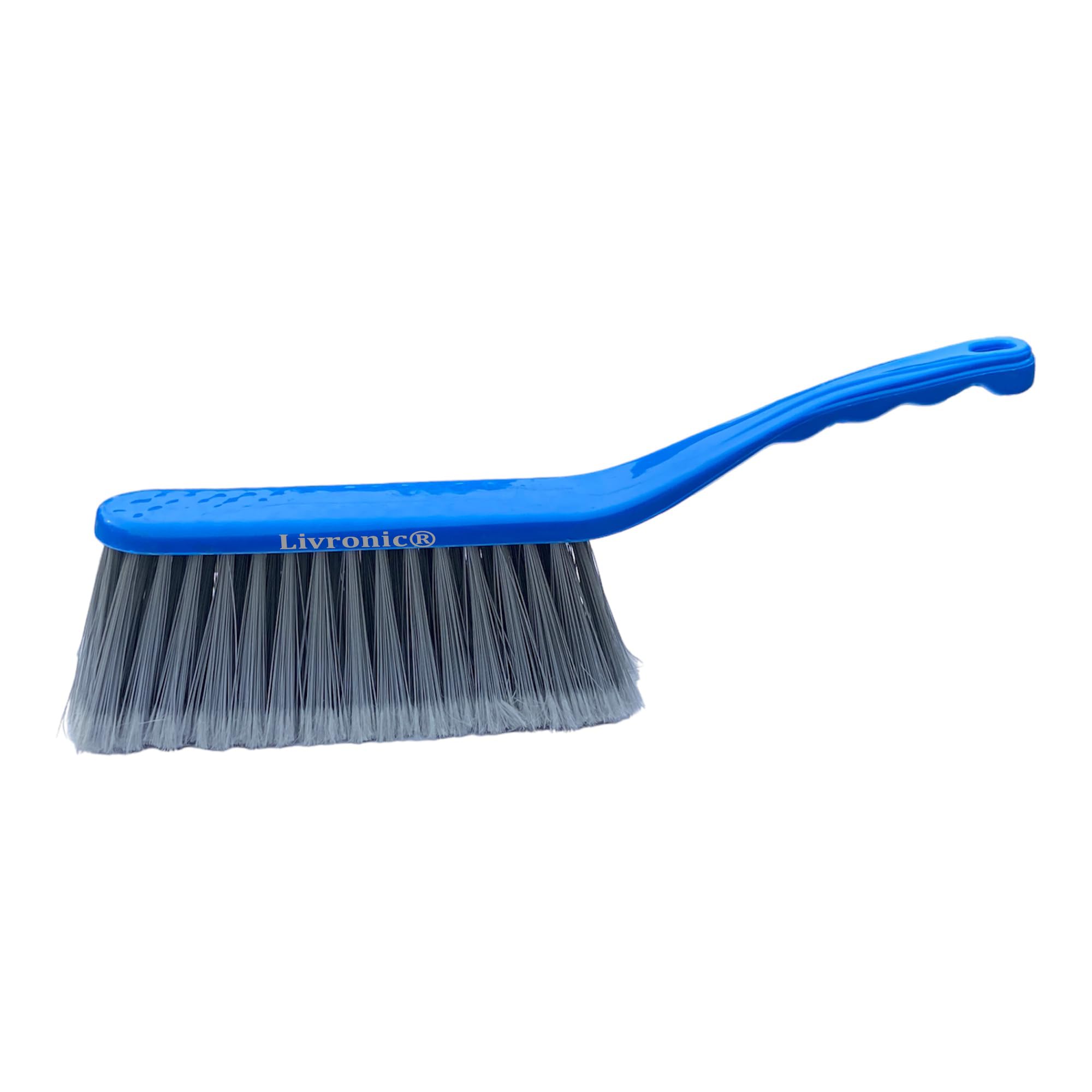 Livronic® Soft Bristle Cleaning Brush - Counter Duster for Bed Sheets, Sofa, Clothes & Desk - Removes Dust, Debris & Pet Hair - Blue - Perfect for Home, Office & Car Cleaning