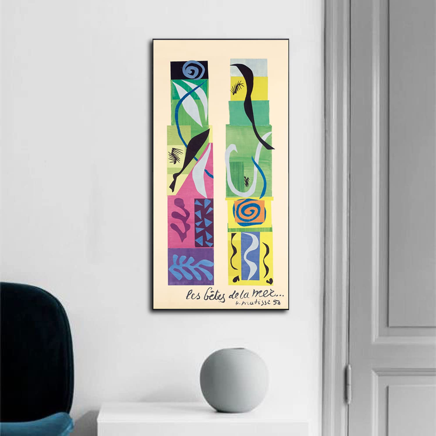 Henri Matisse 'Beasts of The Sea' Framed Canvas Art - Modern Wall Decor for Living Room, Bedroom & Office - Ready to Hang Painting for Home Decoration