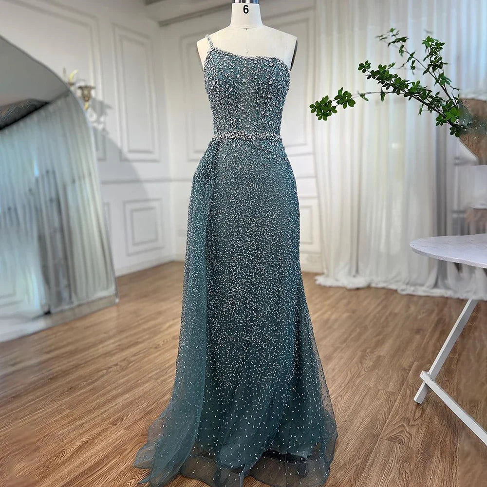 Sparkly Crystal Turquoise One Shoulder Evening Dress LA72144 - Elegant Formal Gown for Prom, Wedding & Special Occasions